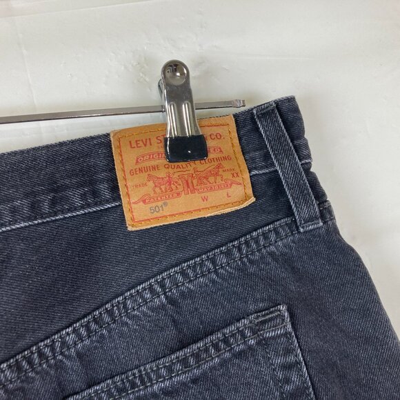 Levi's Premium 501 Women Sz 33 Black Distressed Button fly Jean Shorts High Rise - Picture 4 of 9